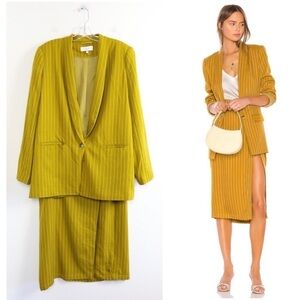 L'Academie Revolve striped blazer skirt set office corporate trendy yellow XL
